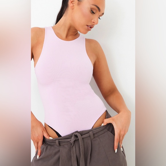 Pretty Little Thing NWT Slinky Racer Neckline Bodysuit in Mauve - Picture 4 of 14